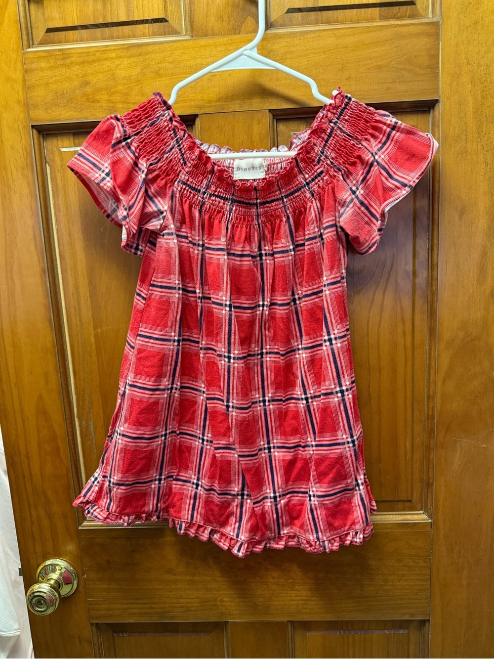 Red Plaid Off-Shoulder Tunic Top #B
